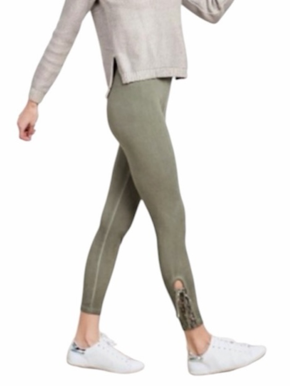 EASEL lace up washed out leggings M green